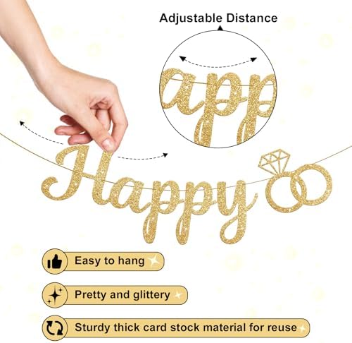 Gold Glitter Happy Engagement Banner