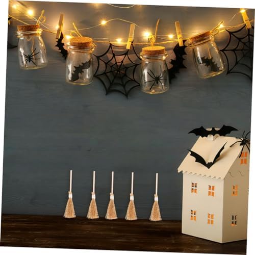 PRETYZOOM 12Pcs Mini Witch Brooms Natural Straw Decor