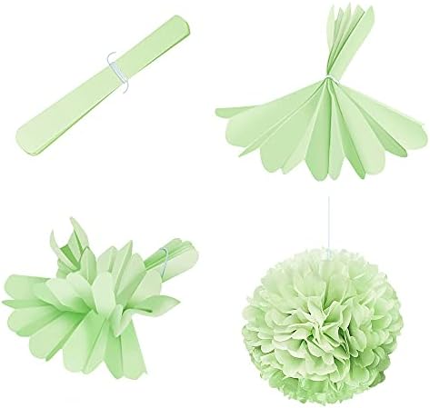 WIRESTER 5 Pcs 6 Inch Light Green Tissue Paper Flower Pom Poms