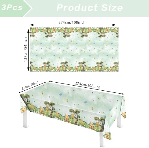 3pcs Bear Baby Shower Tablecloths 54x108 Inches Green