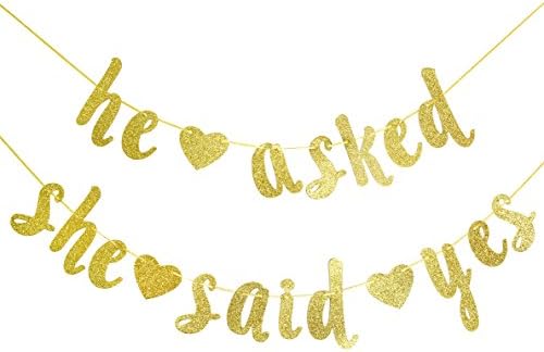 He Asked She Said Yes Gold Glitter Banner Wedding Decor