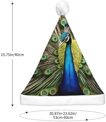 QinZheng Peacock Feather Print Santa Hat with LED Lights for Adults