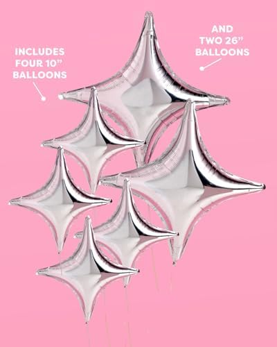 XO Fetti Silver Sparkle Foil Balloons 6pc Party Decor
