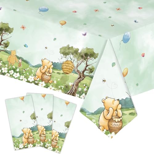 3pcs Bear Baby Shower Tablecloths 54x108 Inches Green