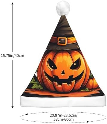 QINZHENG Halloween Pumpkin Print Velvet Santa Hat with LED Lights