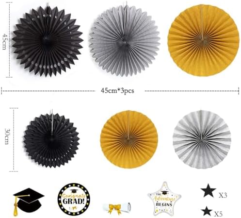 Decor365 Black Gold Silver Graduation Party Decor Fan Kit