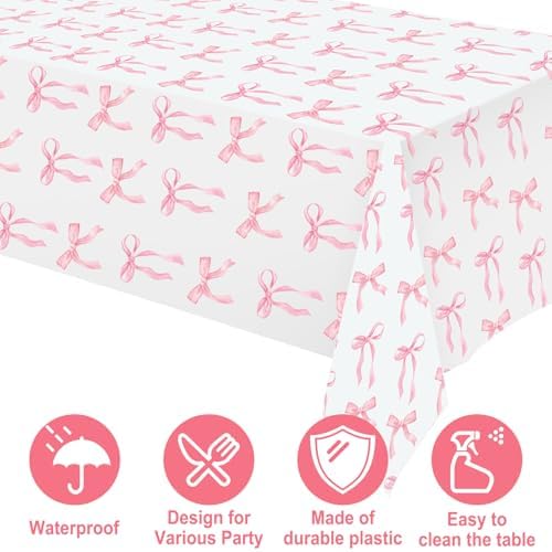 Oudain 6 Pcs Pink Bow Table Cloth 54x108 Inch