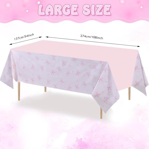 3pc Pink Bow Tablecloth Set for Bow Theme Parties
