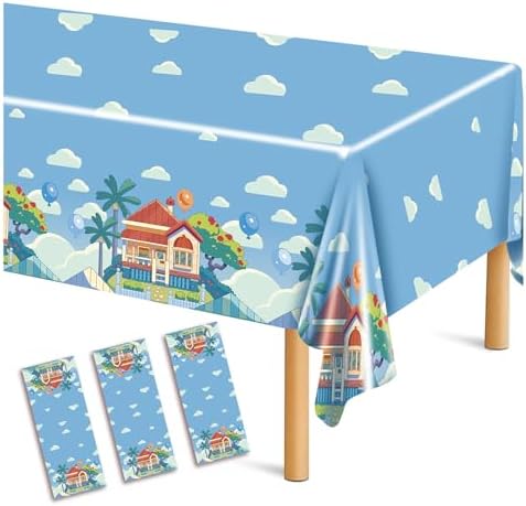 3 Pack Blue Dog Themed Tablecloths for Kids Birthday Party