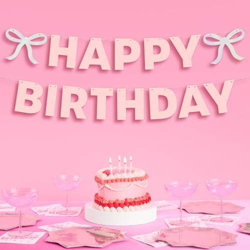 XO Fetti Happy Birthday Banner with Foil and Pink Glitter