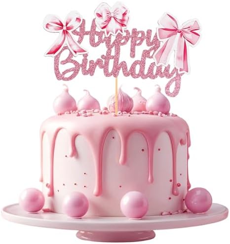 Pink Bow Coquette Cake Topper for Birthday Decorations