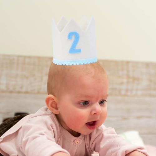 Birthday Crown for 2 Year Old Cream White with Blue Number
