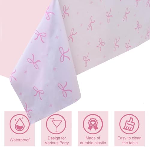 3pc Pink Bow Tablecloth Set for Bow Theme Parties