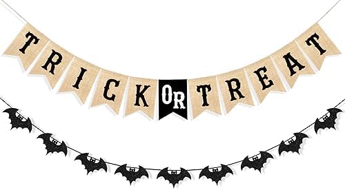 Uniwish Halloween Burlap Glitter Bat Decor Banners