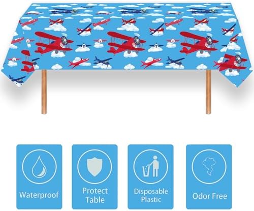 Letromp 3 Pcs Airplane Tablecloth 54x108 Inch Party Decor