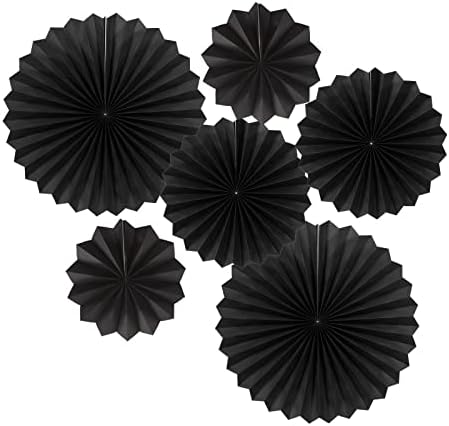 Black Round Paper Fan Decor Set of 6