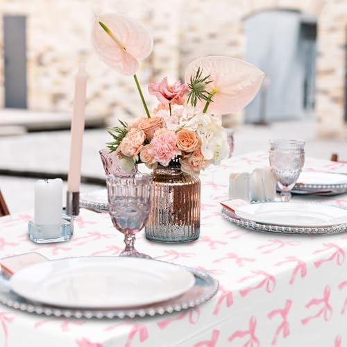 Oudain 6 Pcs Pink Bow Table Cloth 54x108 Inch