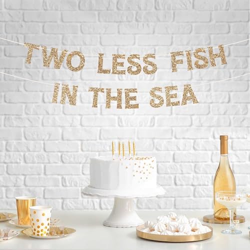 Pre-Strung Two Less Fish In The Sea Banner - Gold Glitter