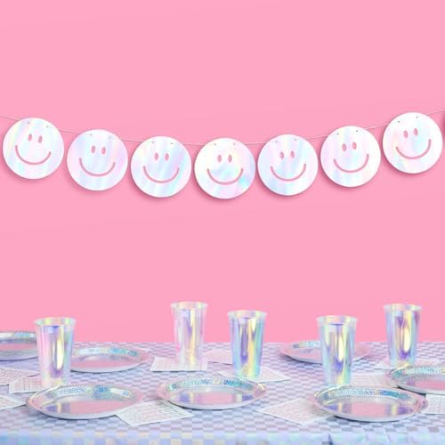XO Fetti Smiley Banner - Iridescent 5 Ft