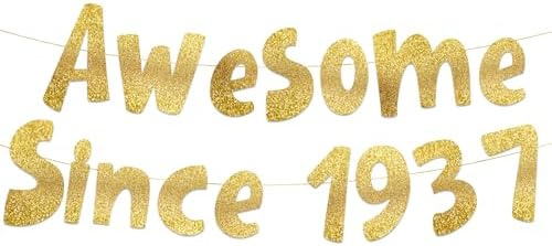 Awesome Since 1937 Gold Glitter Banner 88th Birthday Decor