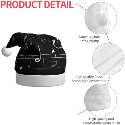 QINZHENG Black Music Notes Print Santa Hat for Women