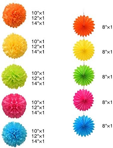 PINSUKO Paper Pom Poms and Fans Set of 20
