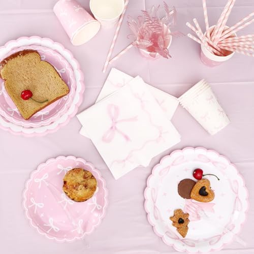 3pc Pink Bow Tablecloth Set for Bow Theme Parties