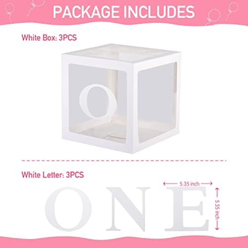 First Birthday Decorations 3Pcs Clear Boxes With ONE Letters Balloons
