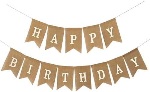 Burlap Happy Birthday Banner for Farmhouse Party Decorations