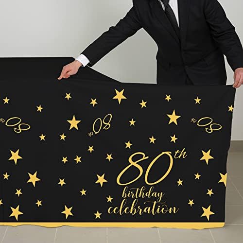 Gatherfun 80th Birthday Tablecloth 4 Pack Gold Black Waterproof