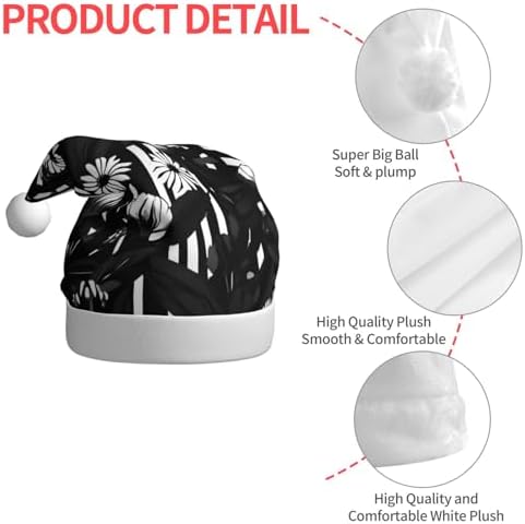 QINZHENG Personalized Santa Hat Black and White Striped Flowers Print