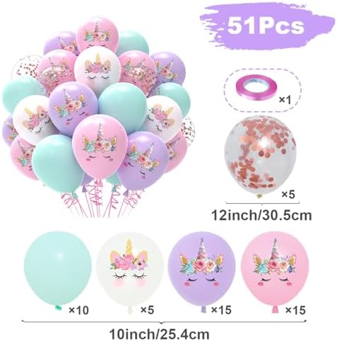 QIFU Unicorn Pastel Balloons 51pcs Party Decorations