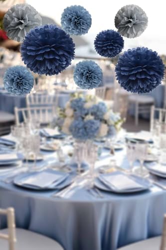 Navy Dusty Blue Gray Tissue Pom Poms Party Decorations