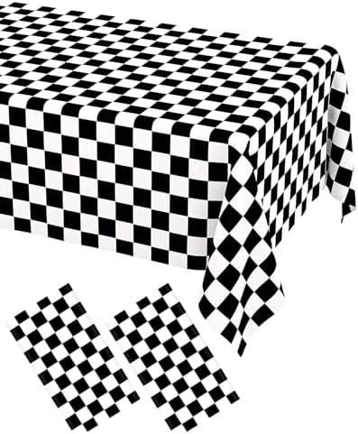 WNINK 2 Pack Black and White Checkered Party Tablecloths