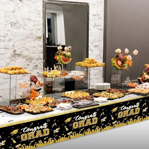 Chiazllta 3 Piece Black Gold Graduation Tablecloths