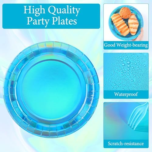100 Pcs Iridescent Blue Plates and Napkins Party Set