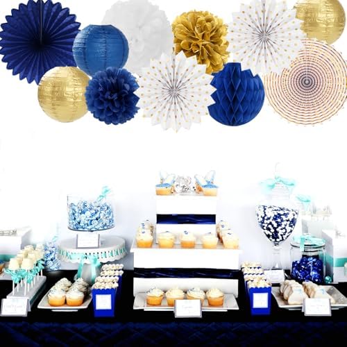 Blue White Gold Party Decorations 20pcs Kit