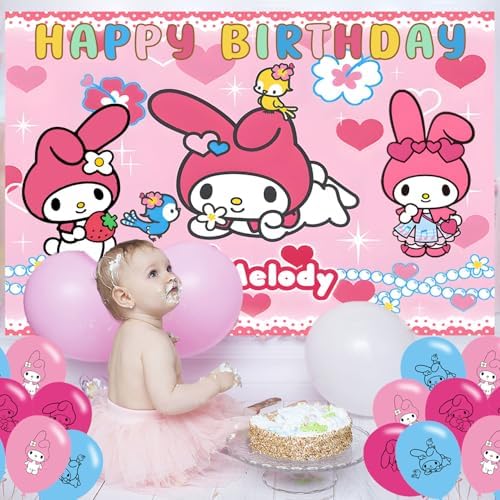 Cute Melody Birthday Backdrop Banner 5x3 for Kids