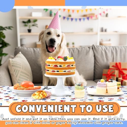 4 Pack Dog Paw Print Tablecloth Dark Blue Red Yellow 54x108 Inches