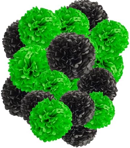 Capesaro Black Green Tissue Paper Pom Poms 12PCS Decorations