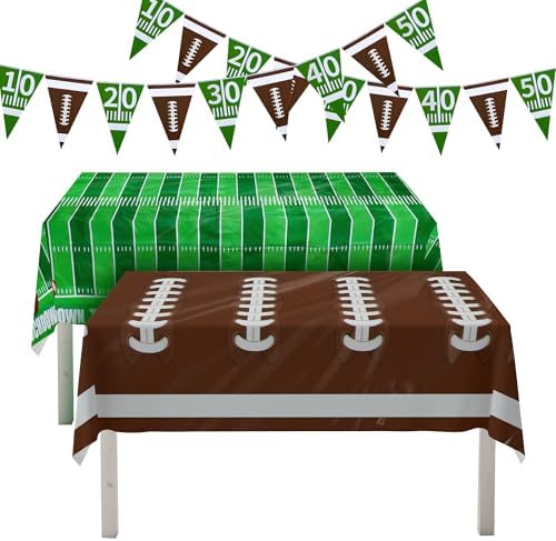 MATUFF Football Tablecloth 54x108 2 Pack with 2 Triangle Banners
