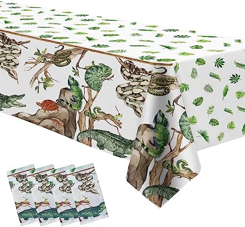 Reptile Birthday Tablecloth Set - 4 Pack 54x108 Inches