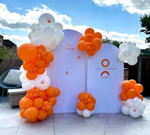Orange and White Balloon Arch Kit 140Pcs with Garland Strip and Glue Dots
