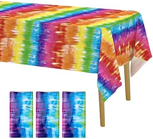 Iceyyyy 3pcs Tie Die Tablecover - Rainbow Tablecloth for Themed Parties