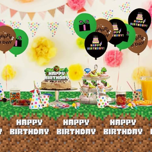 Green and Brown Video Game Birthday Party Decor Set 104Pcs