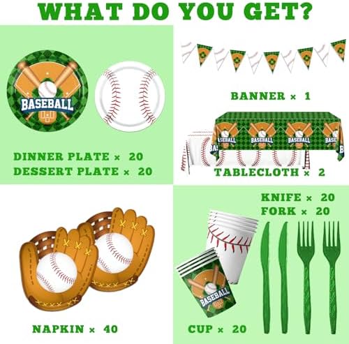 Baseball Party Decorations 143Pcs Plates Napkins Cups Tablecloth Banner