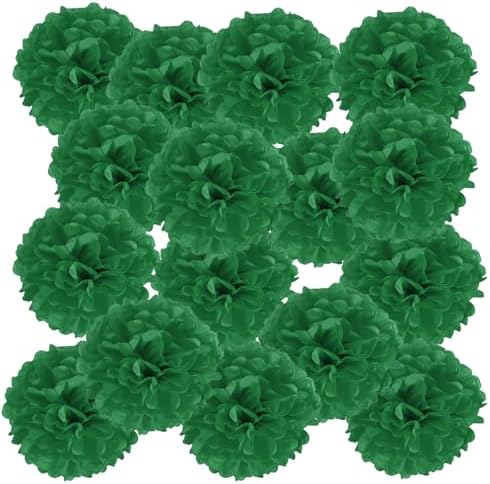 PATIKIL 6 Inch Dark Green Tissue Pom Poms Flowers 20 Pack
