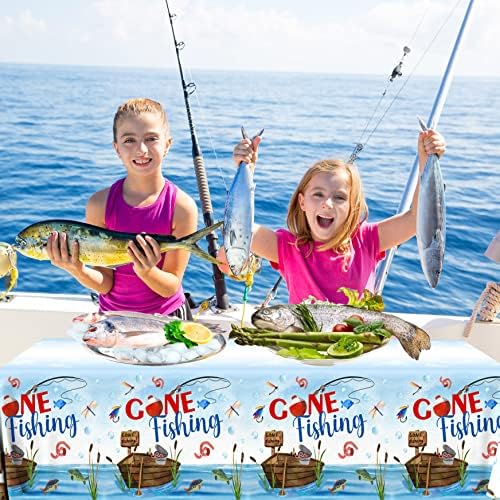GREHUMOR 3Pcs Gone Fishing Tablecloth for Party Decorations