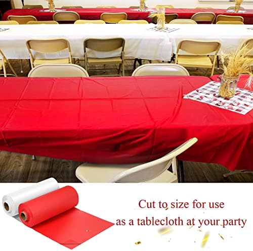 Moukeren 40 x 100 Plastic Tablecloth Roll White Red 2 Roll