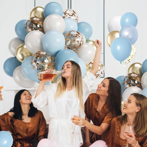 12 Inch Dusty Blue Gold Balloons Party Decor Set